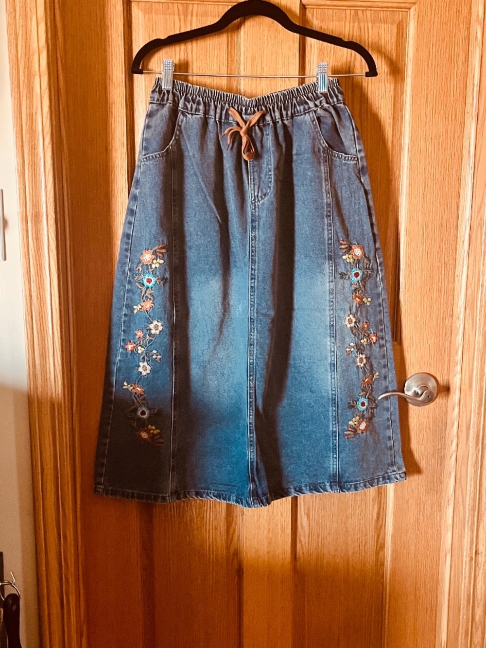 Stone wash soft Denim Embroidered Skirt
